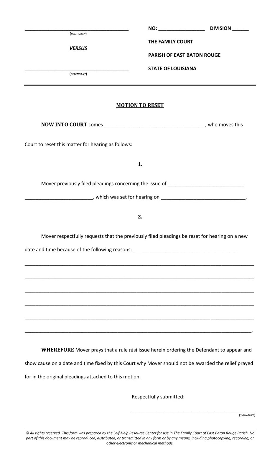 Louisiana Motion to Reset Fill Out, Sign Online and Download PDF