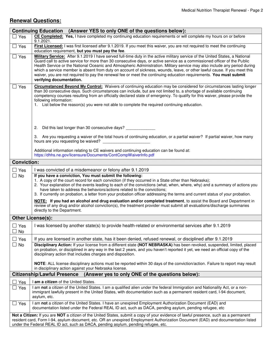 Nebraska Medical Nutrition Therapist Renewal Notice Fill Out, Sign