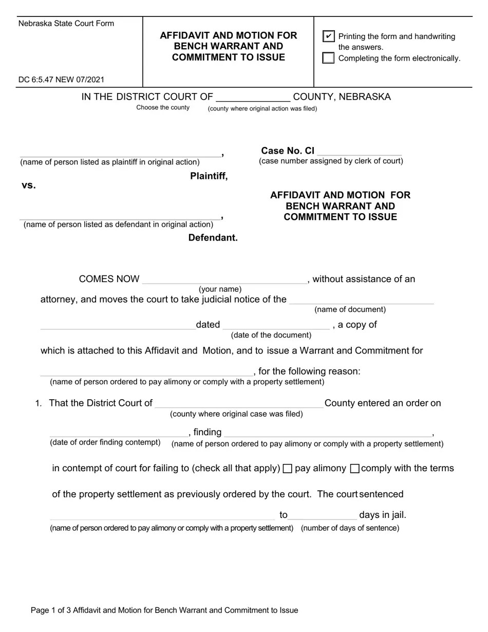 Form DC65.47 Download Fillable PDF or Fill Online Affidavit and Motion