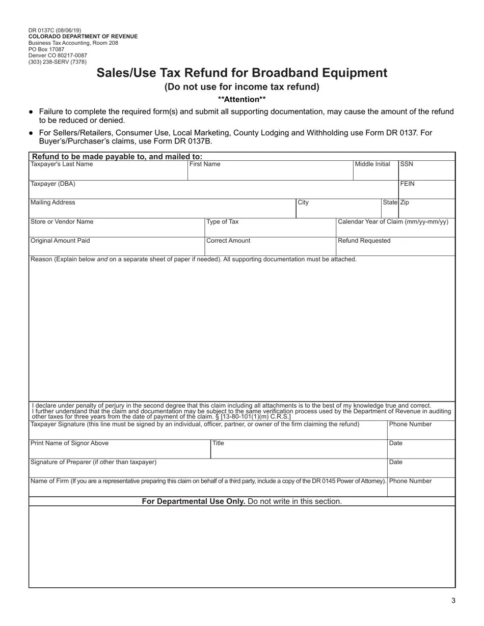 Form DR0137C Download Fillable PDF or Fill Online Sales/Use Tax Refund