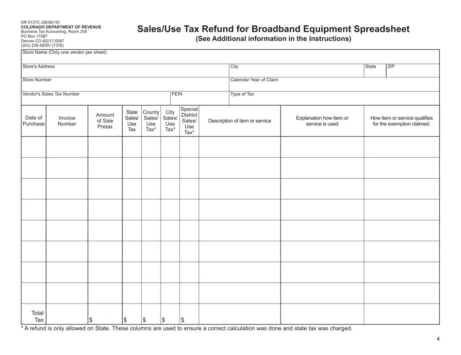 Form DR0137C Download Fillable PDF or Fill Online Sales/Use Tax Refund