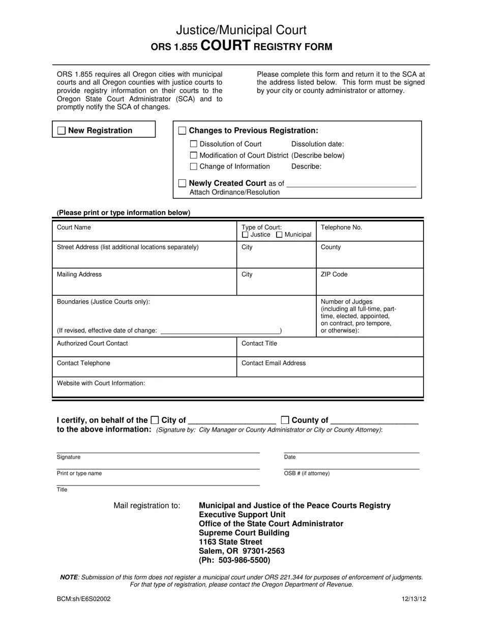 Oregon Court Registry Form Fill Out, Sign Online and Download PDF