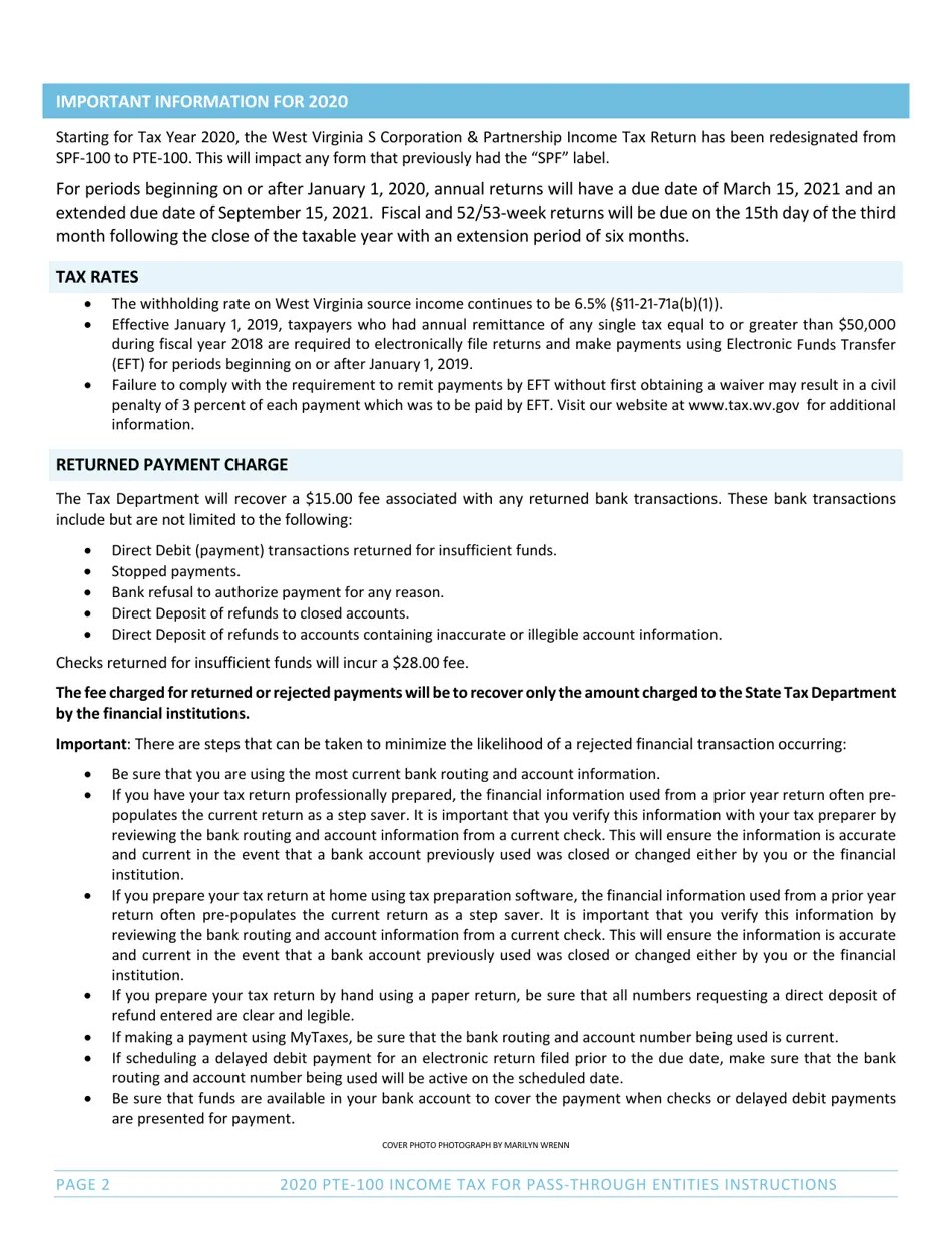 Download Instructions for Form PTE100, SPF100TC, PTE100APT, NRW2