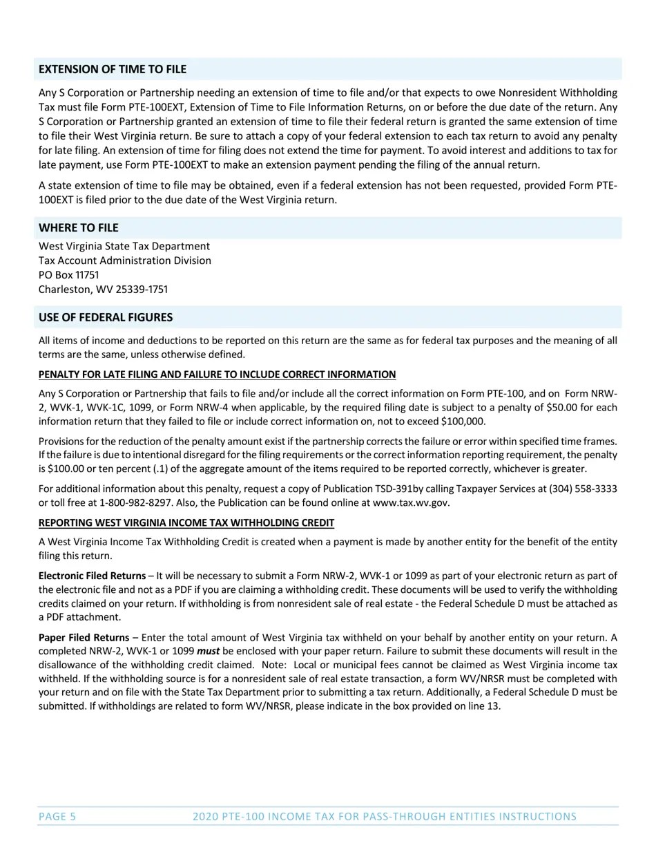 Download Instructions for Form PTE100, SPF100TC, PTE100APT, NRW2