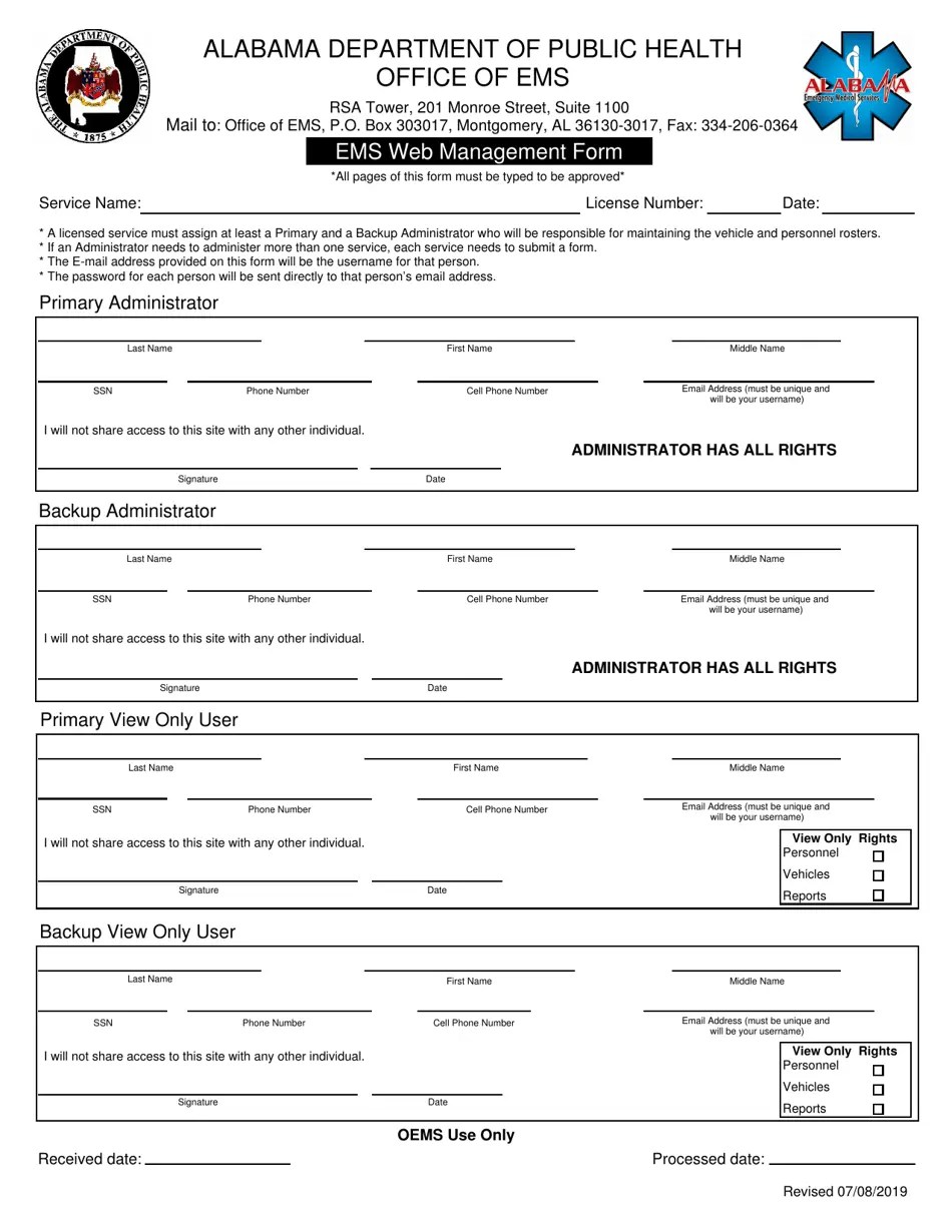 Alabama EMS  Management Form Fill Out, Sign Online and Download