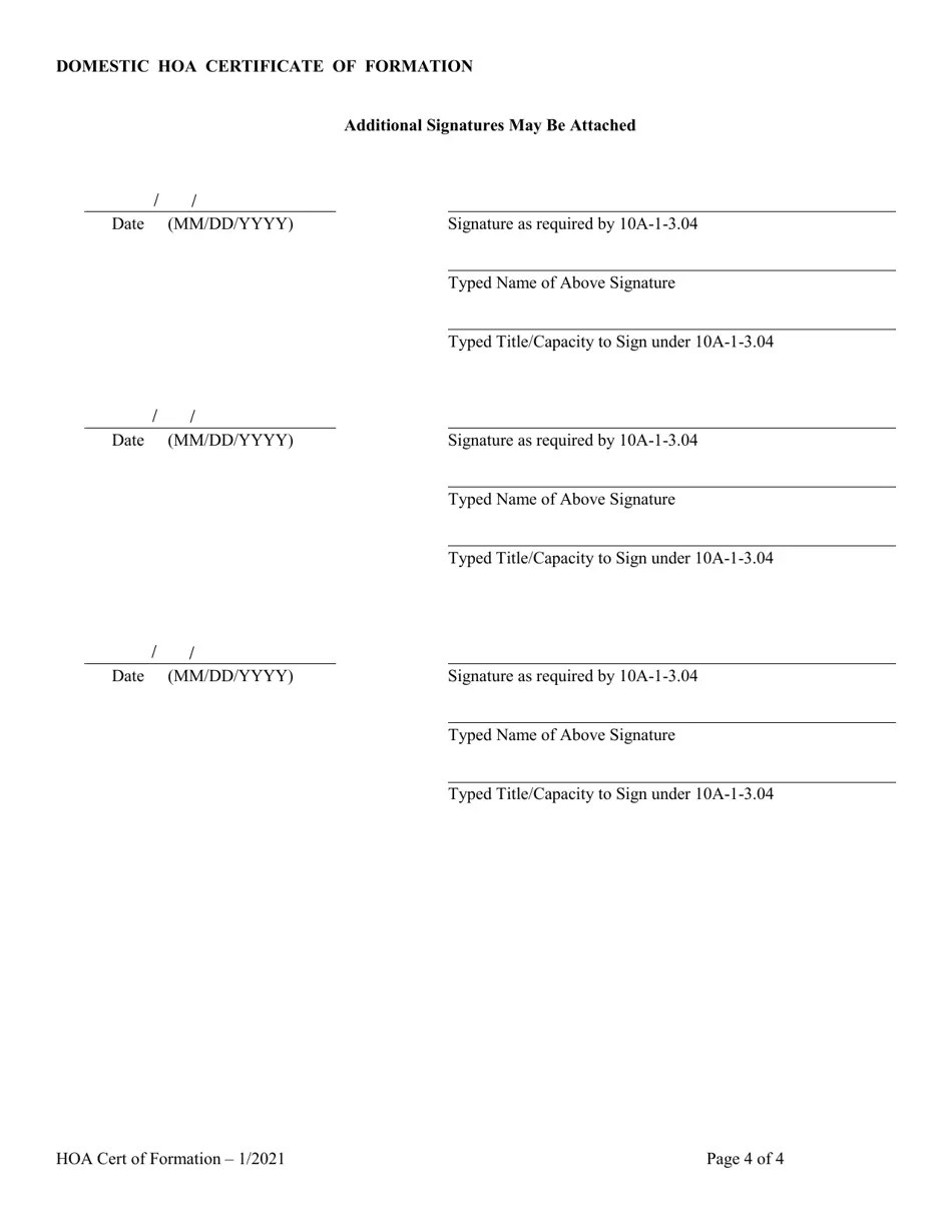 Alabama Homeowners' Association (Hoa) Domestic Nonprofit Corporation Certificate of Formation