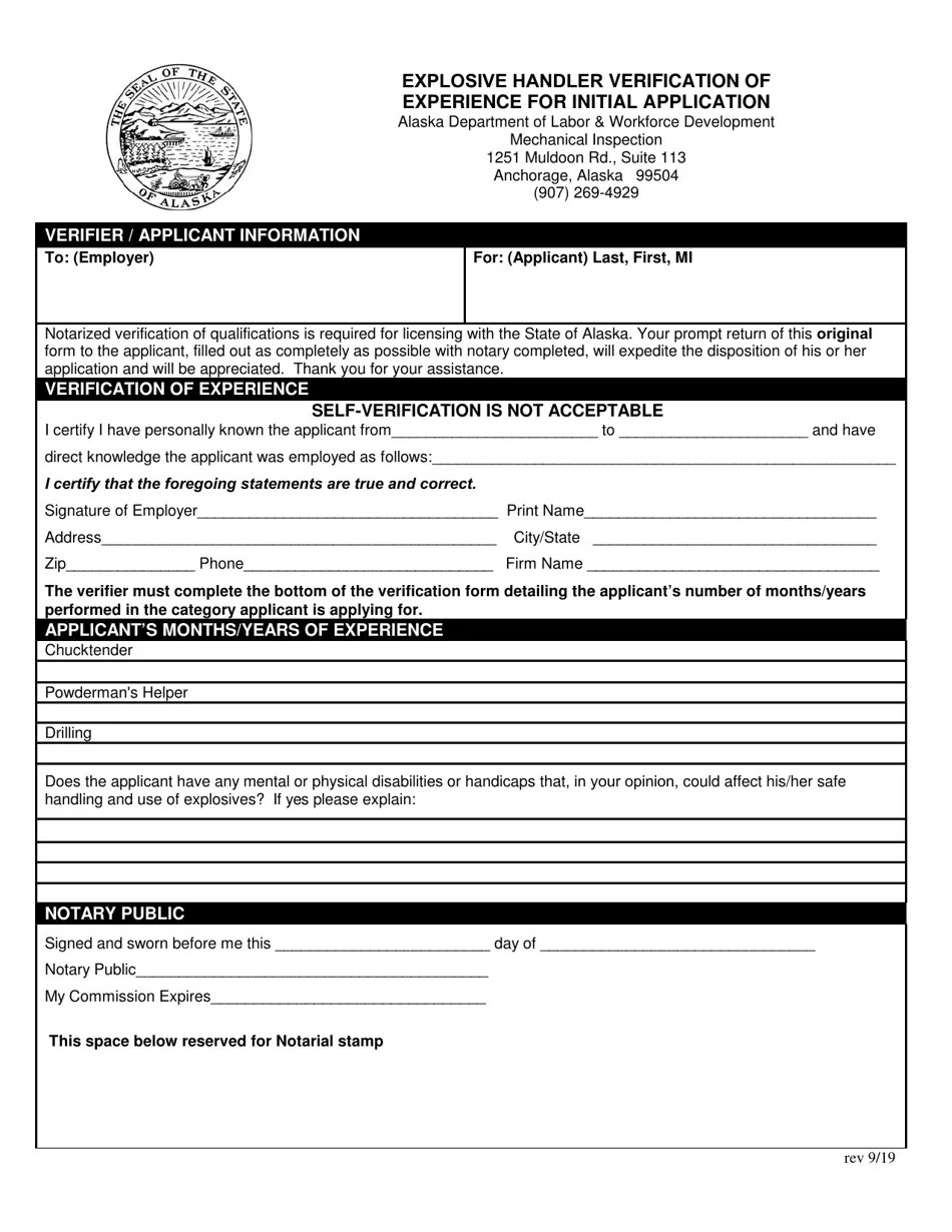 Alaska Explosive Handler Certificate of Fitness Application Fill Out