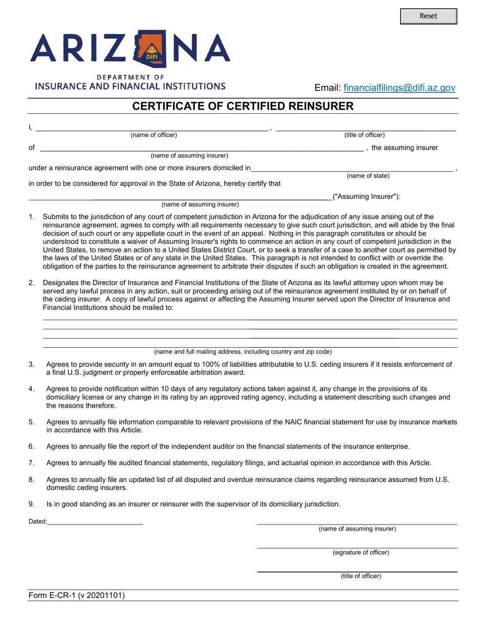 Form ECR1 Fill Out, Sign Online and Download Fillable PDF, Arizona