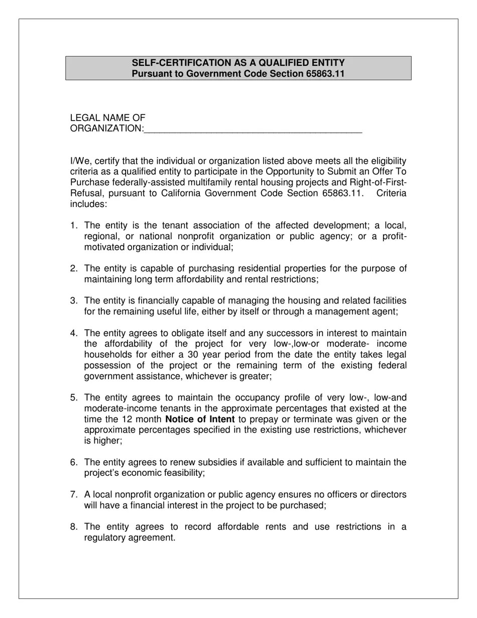 California Selfcertification as a Qualified Entity Pursuant to