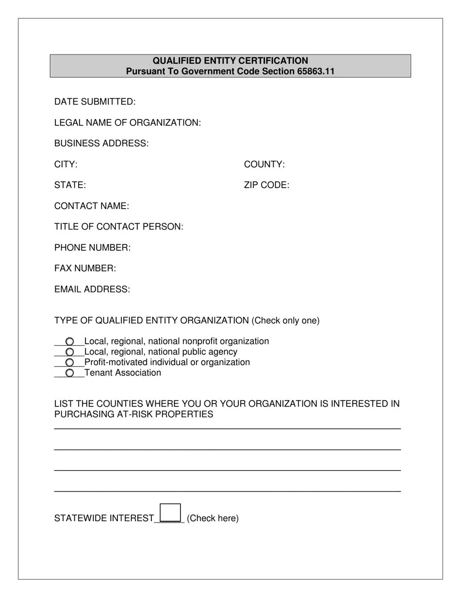 California Qualified Entity Certification Pursuant to Government Code