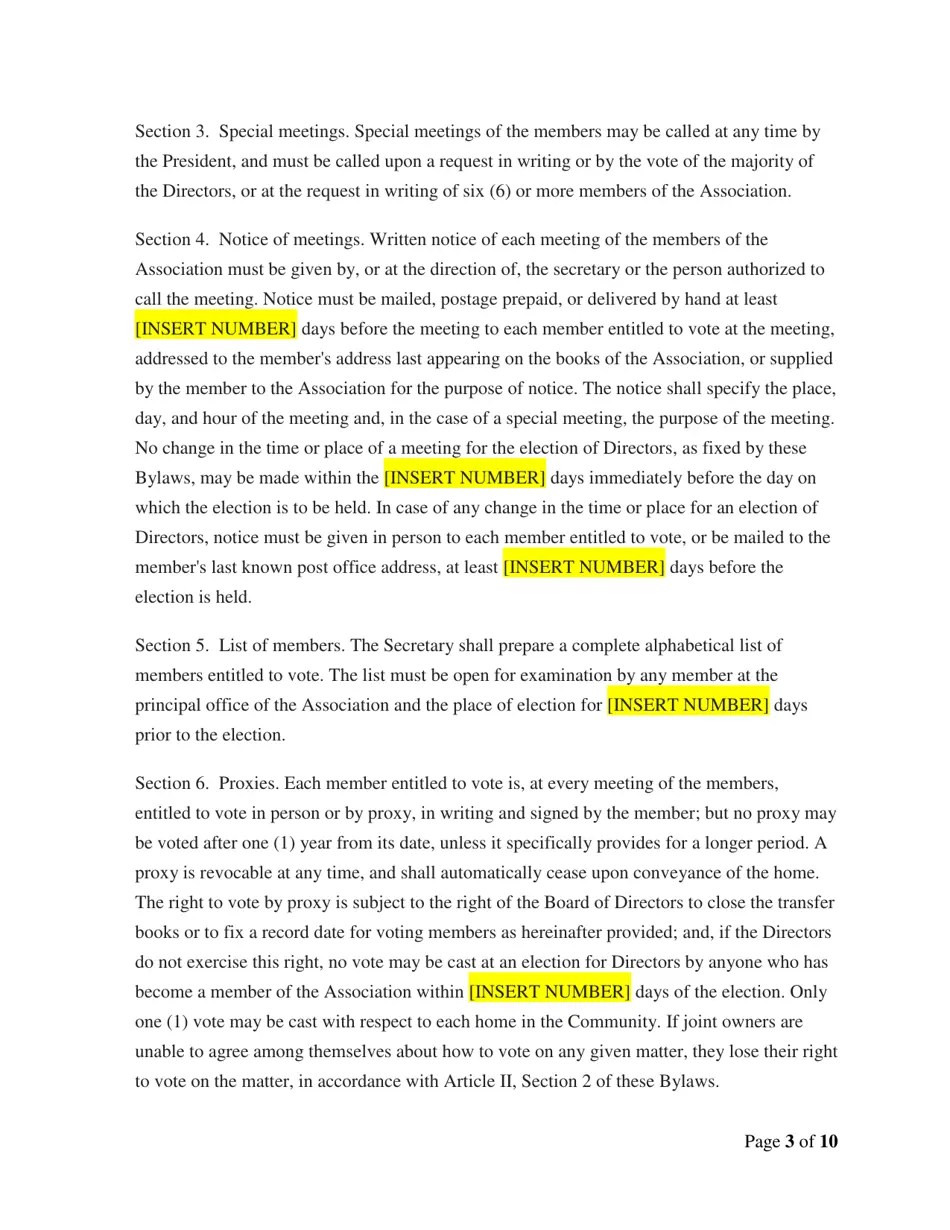 Delaware Model Home Owners Association Bylaws Download Printable PDF