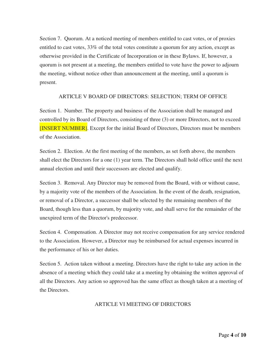 Delaware Model Home Owners Association Bylaws Download Printable PDF