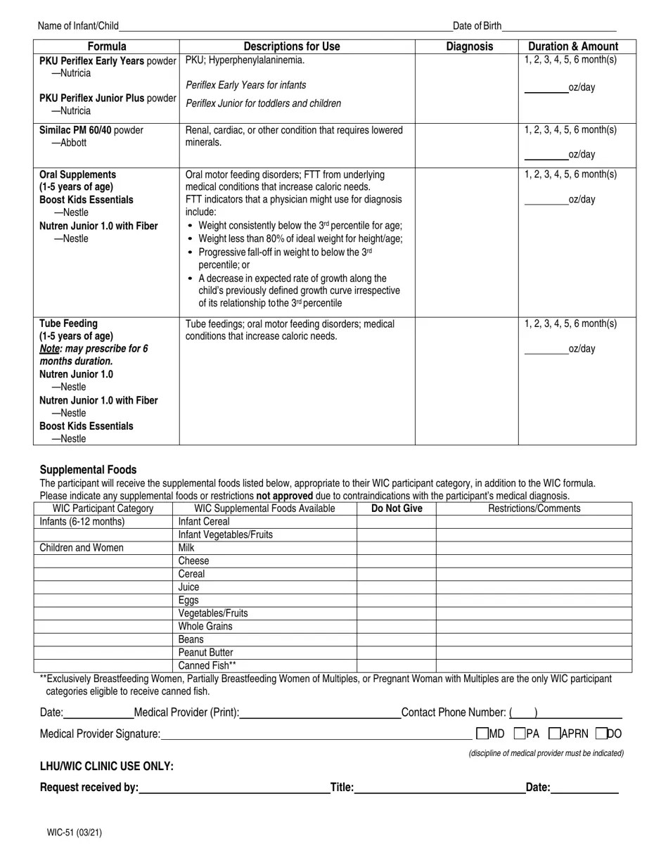 Form WIC51 Download Printable PDF or Fill Online Special Formula