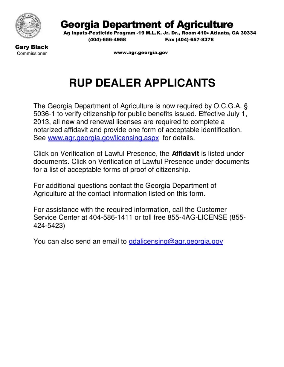 (United States) Application for Restricted Use Pesticide Dealer's License Fill