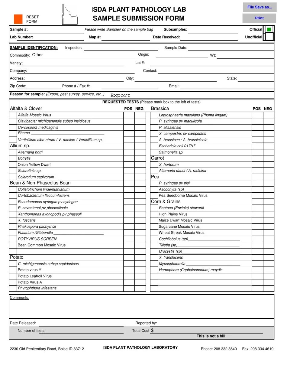 Idaho Isda Plant Pathology Lab Sample Submission Form Fill Out, Sign