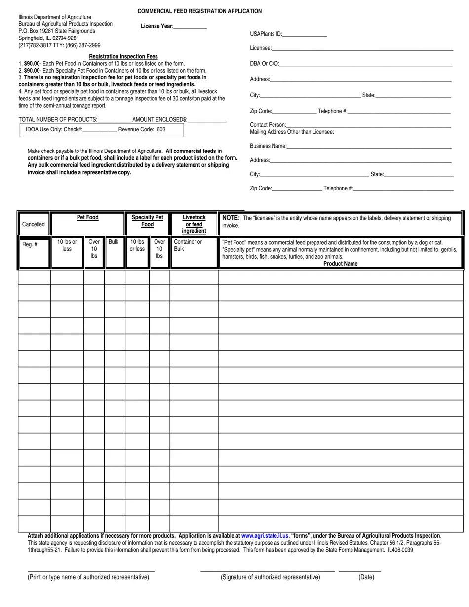 Illinois Commercial Feed Registration Application Fill Out, Sign