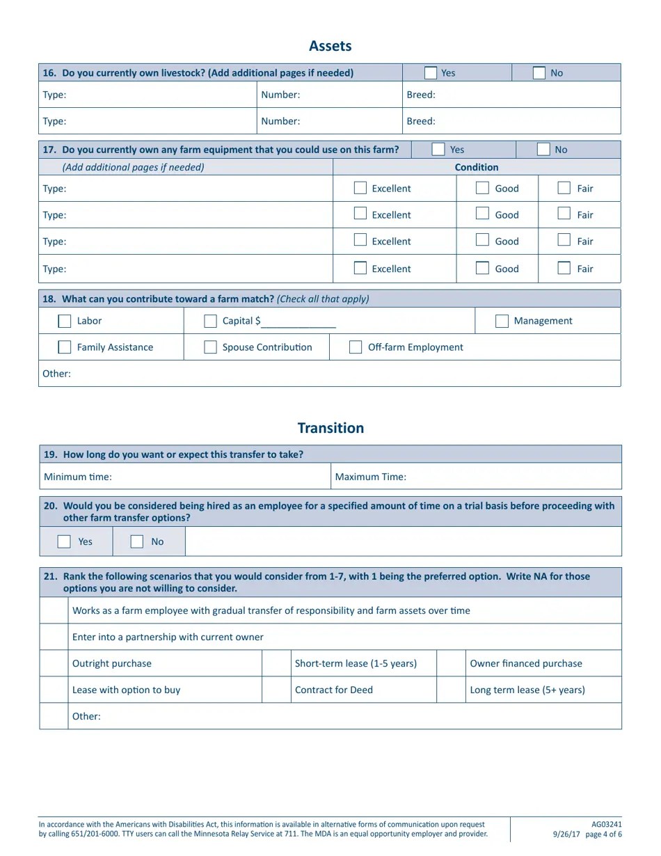 Form AG03241 Download Fillable PDF or Fill Online Minnesota Farm Link