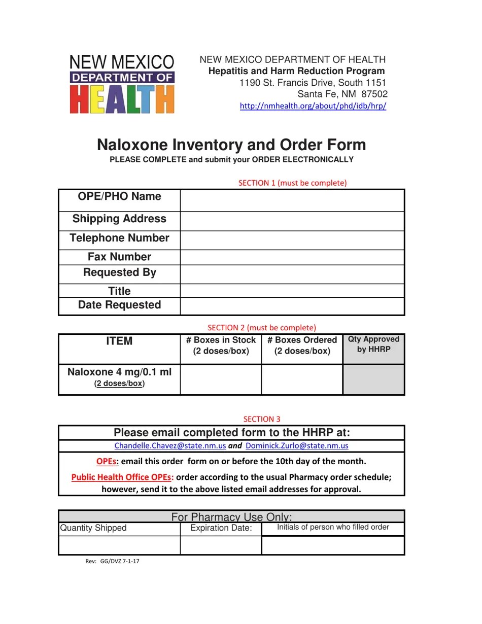 New Mexico Naloxone Inventory and Order Form Fill Out, Sign Online