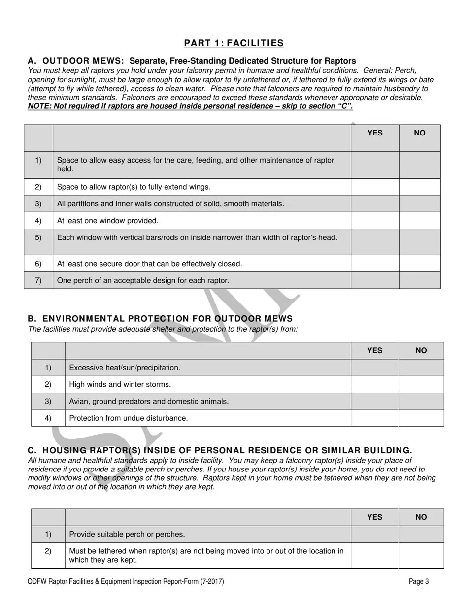 Oregon State Falconry Permit Application Raptor Facilities & Equipment