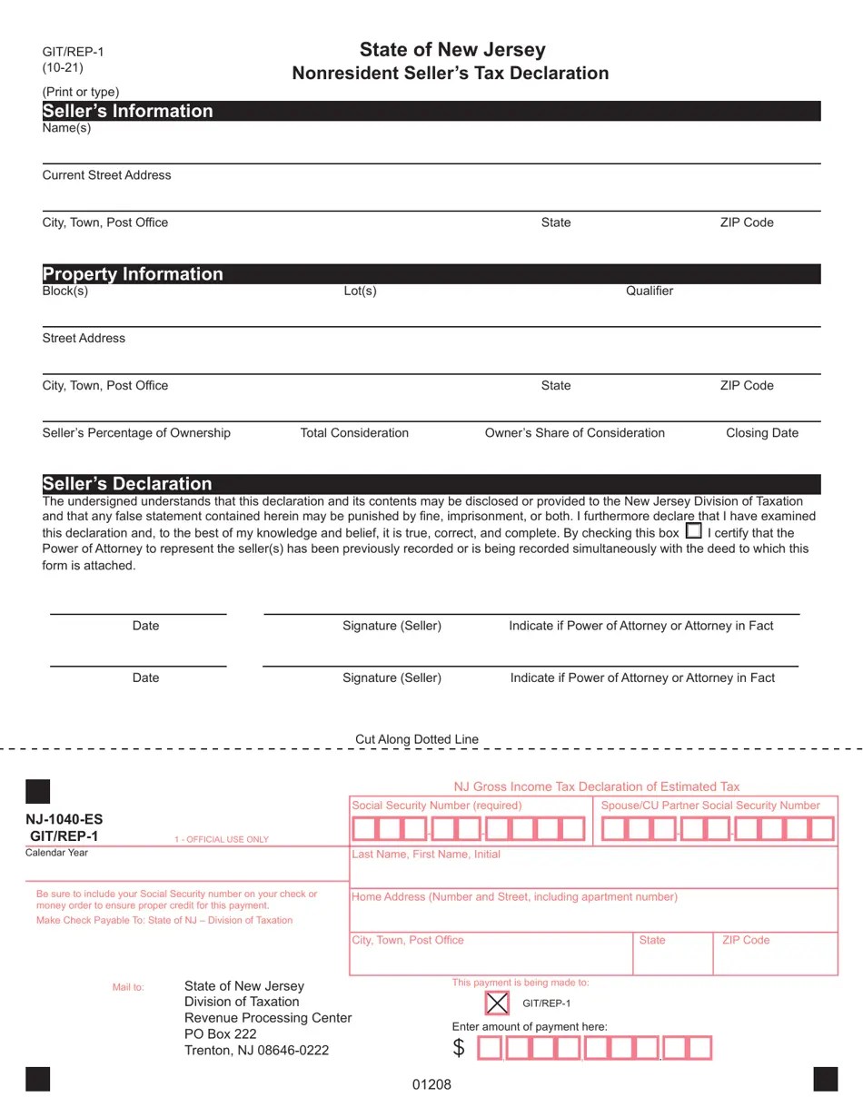Form GIT/REP1 Download Fillable PDF or Fill Online Nonresident Seller