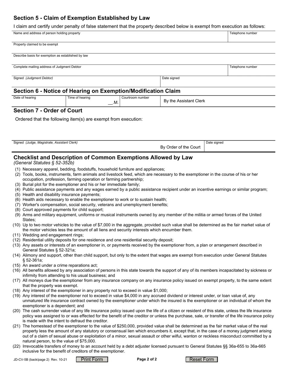 Form JDCV5B Download Fillable PDF or Fill Online Exemption Claim Form