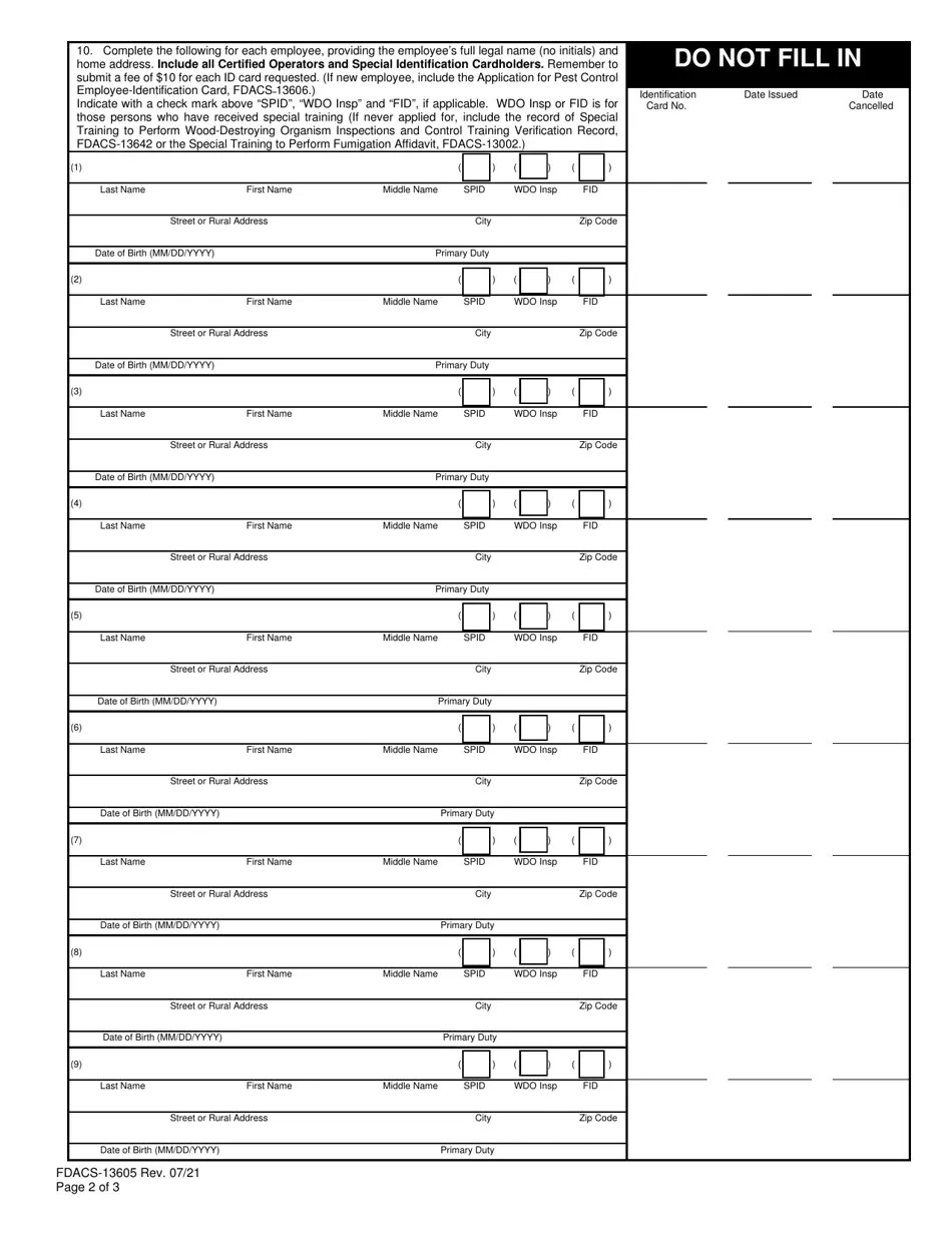 Form FDACS13605 Download Fillable PDF or Fill Online Pest Control