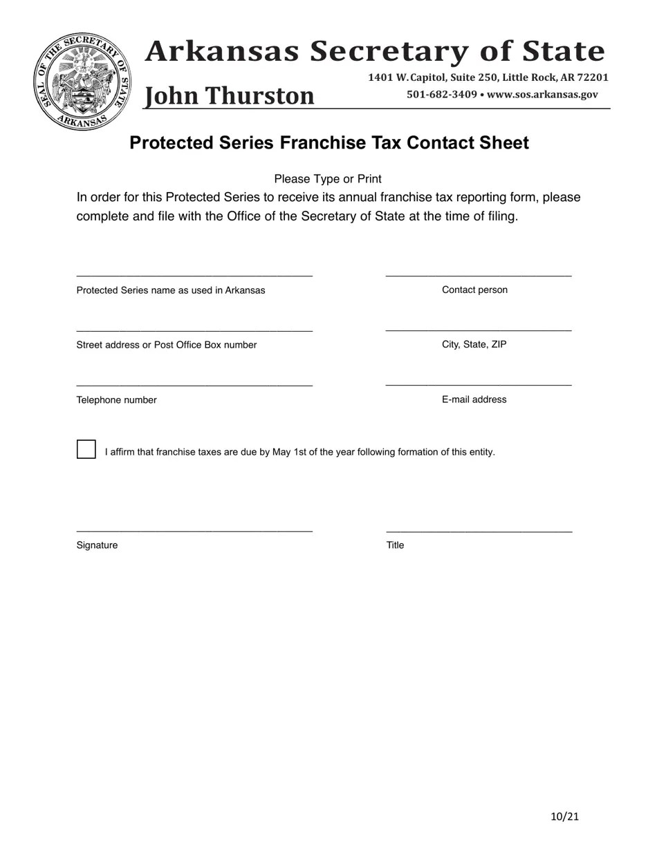Arkansas Protected Series Designation Fill Out, Sign Online and
