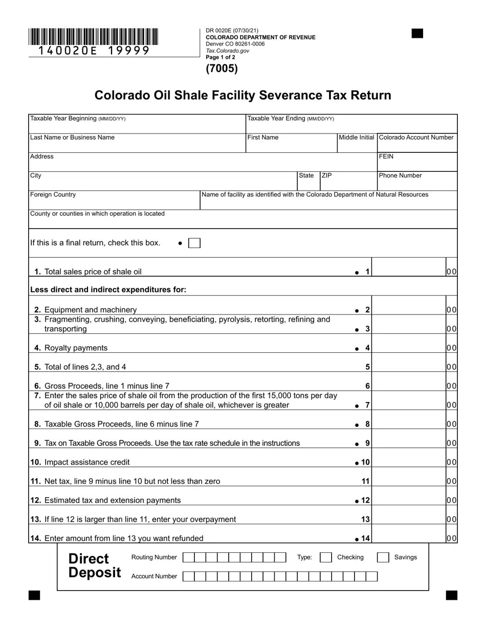 Form DR0020E Download Fillable PDF or Fill Online Colorado Oil Shale