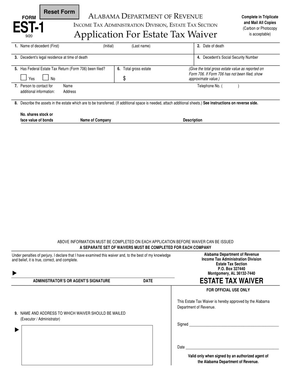 Form EST1 Download Fillable PDF or Fill Online Application for Estate