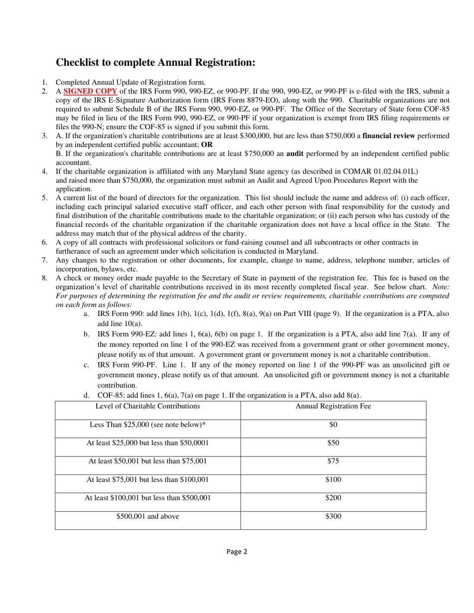 Maryland Annual Update of Registration Form Fill Out, Sign Online and