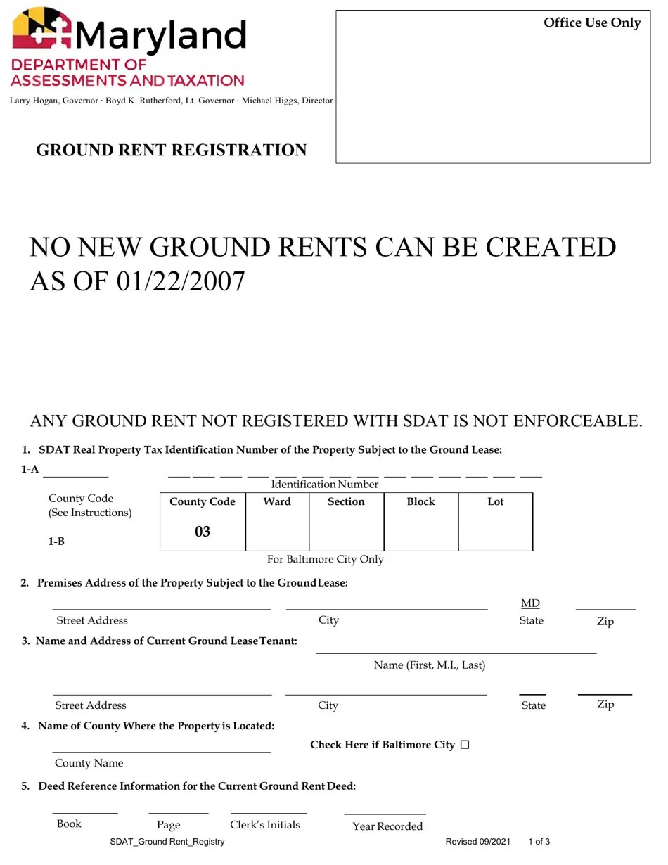 Maryland Ground Rent Registration Application Download Printable PDF