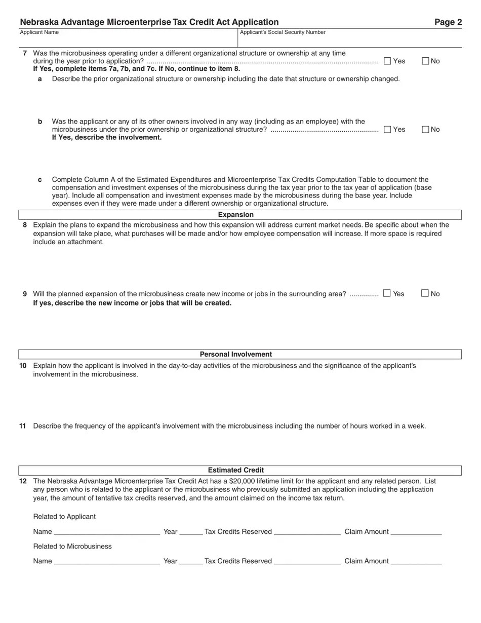 Nebraska Nebraska Advantage Microenterprise Tax Credit Act Application