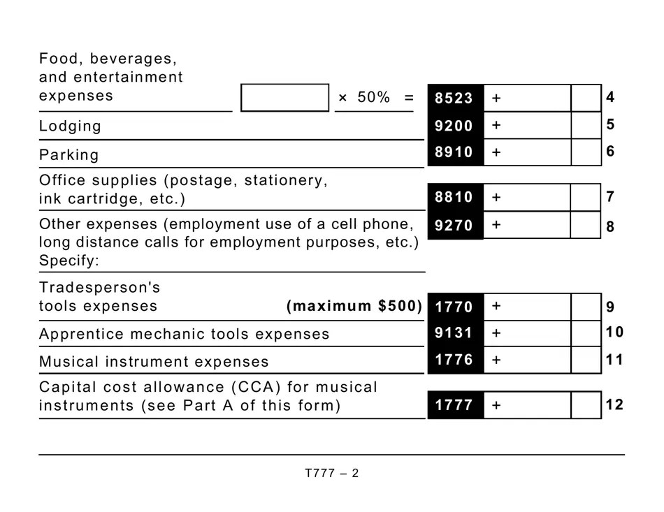 Form T777 Fill Out, Sign Online and Download Printable PDF, Canada