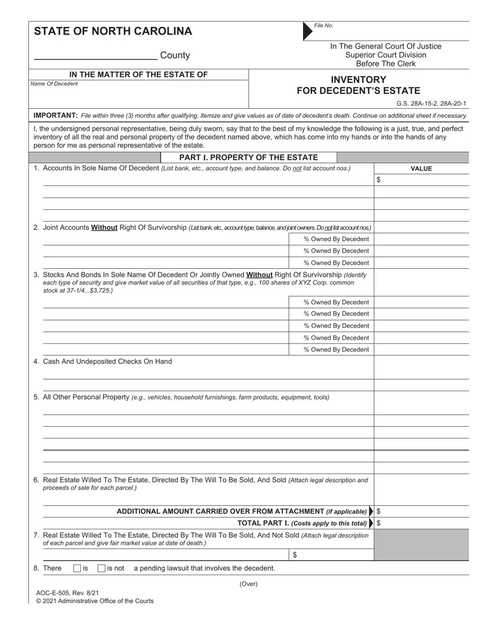 Form AOCE505 Download Fillable PDF or Fill Online Inventory for