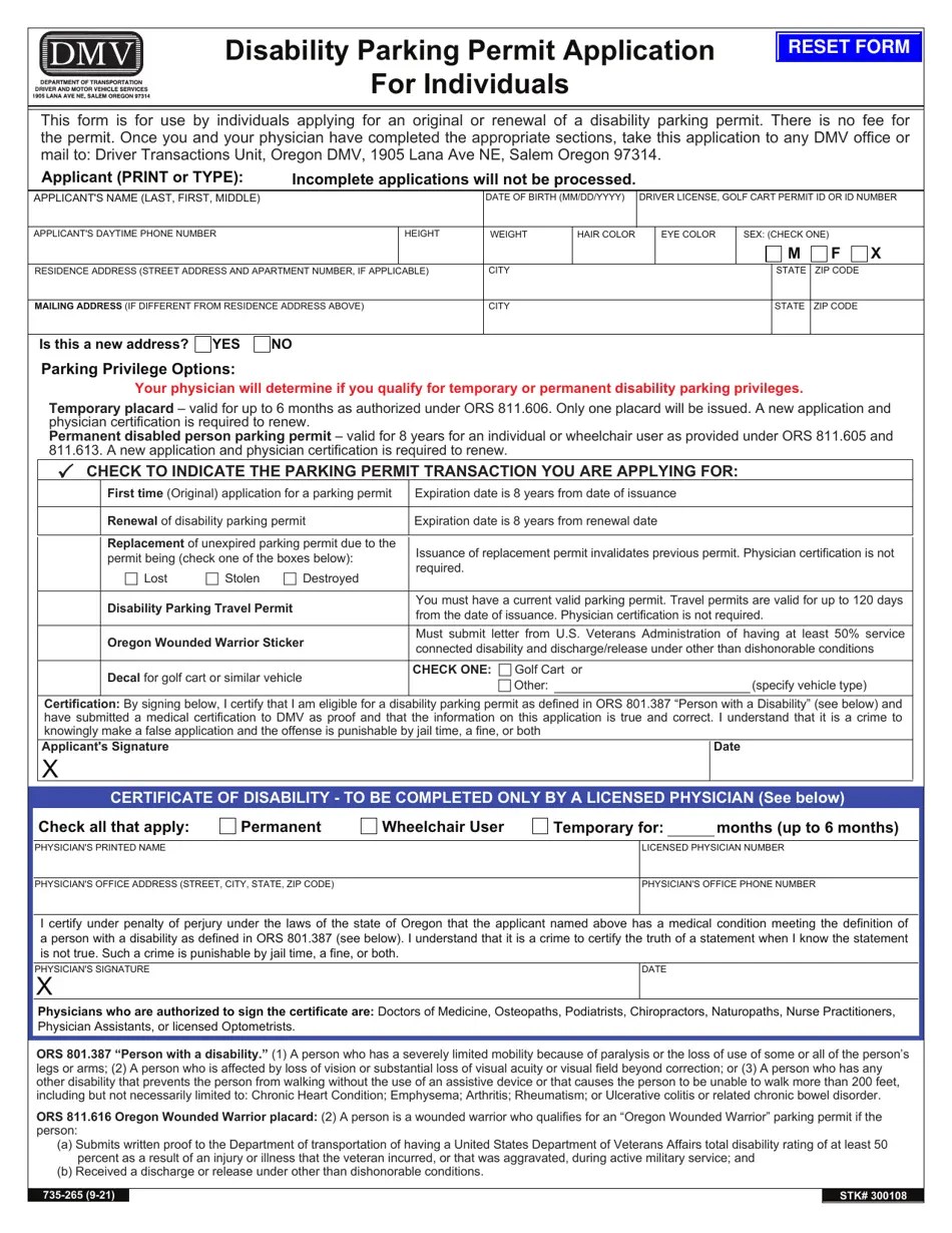 Form 735265 Download Fillable PDF or Fill Online Disability Parking