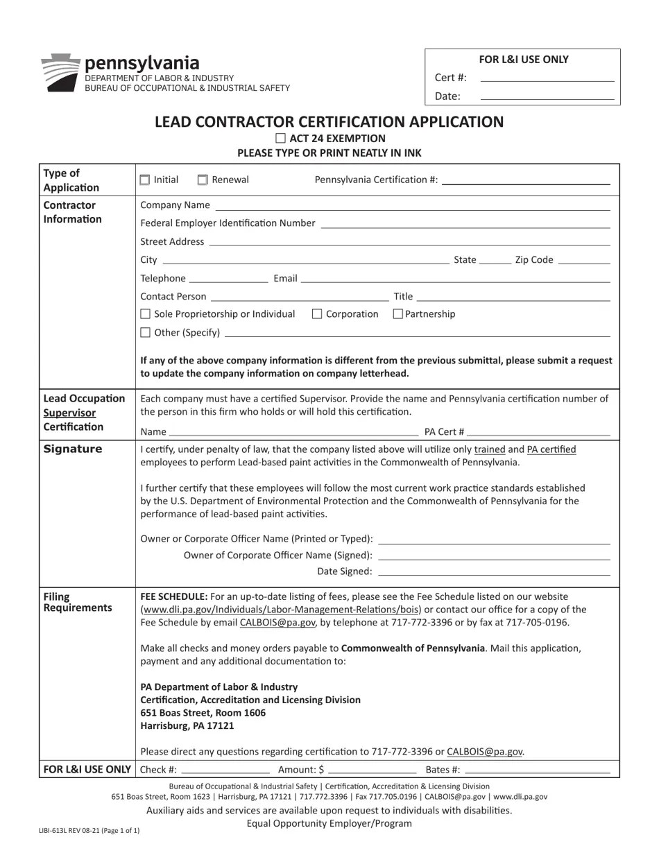 Form LIBI613L Download Fillable PDF or Fill Online Lead Contractor