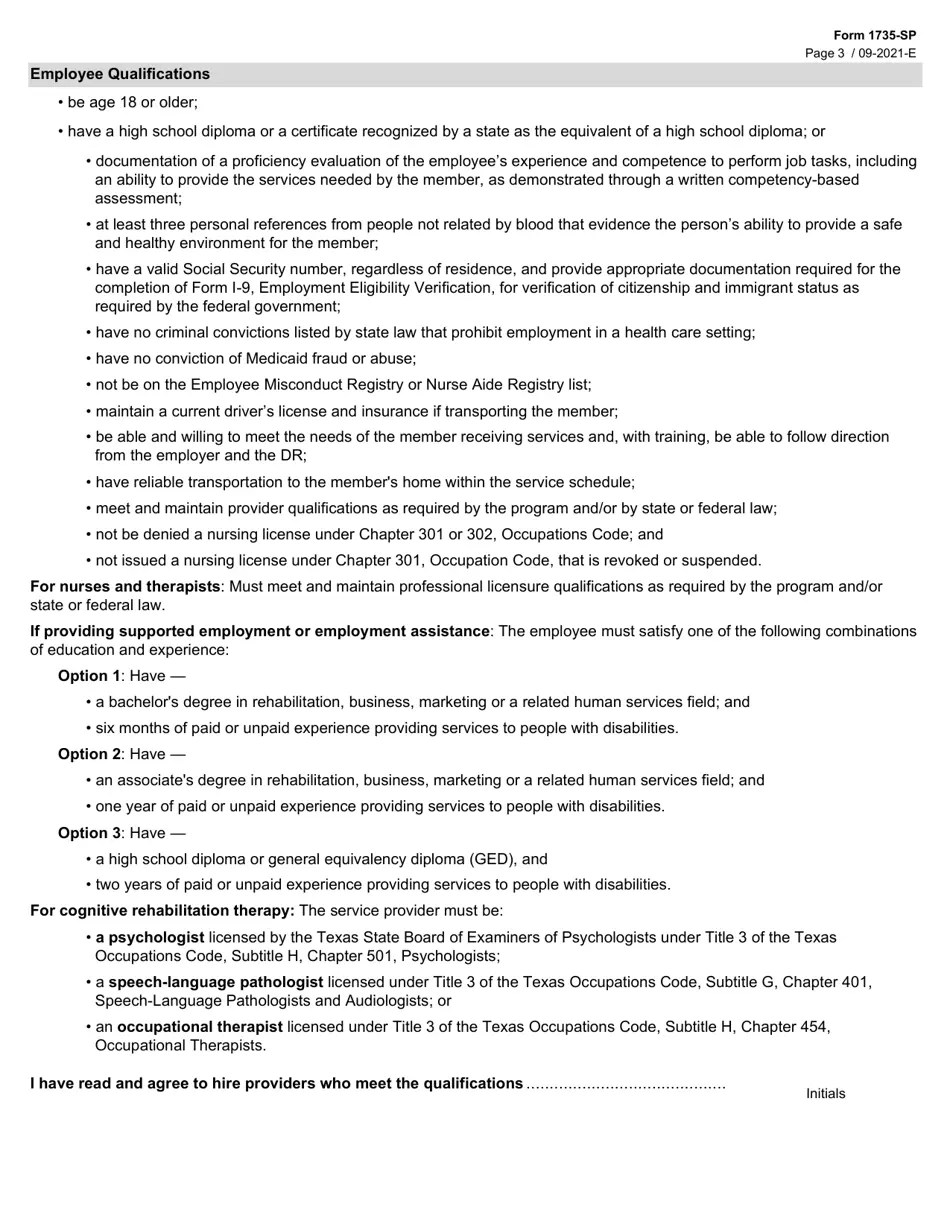 Form 1735SP Download Fillable PDF or Fill Online Service Provision Requirements Addendum Star