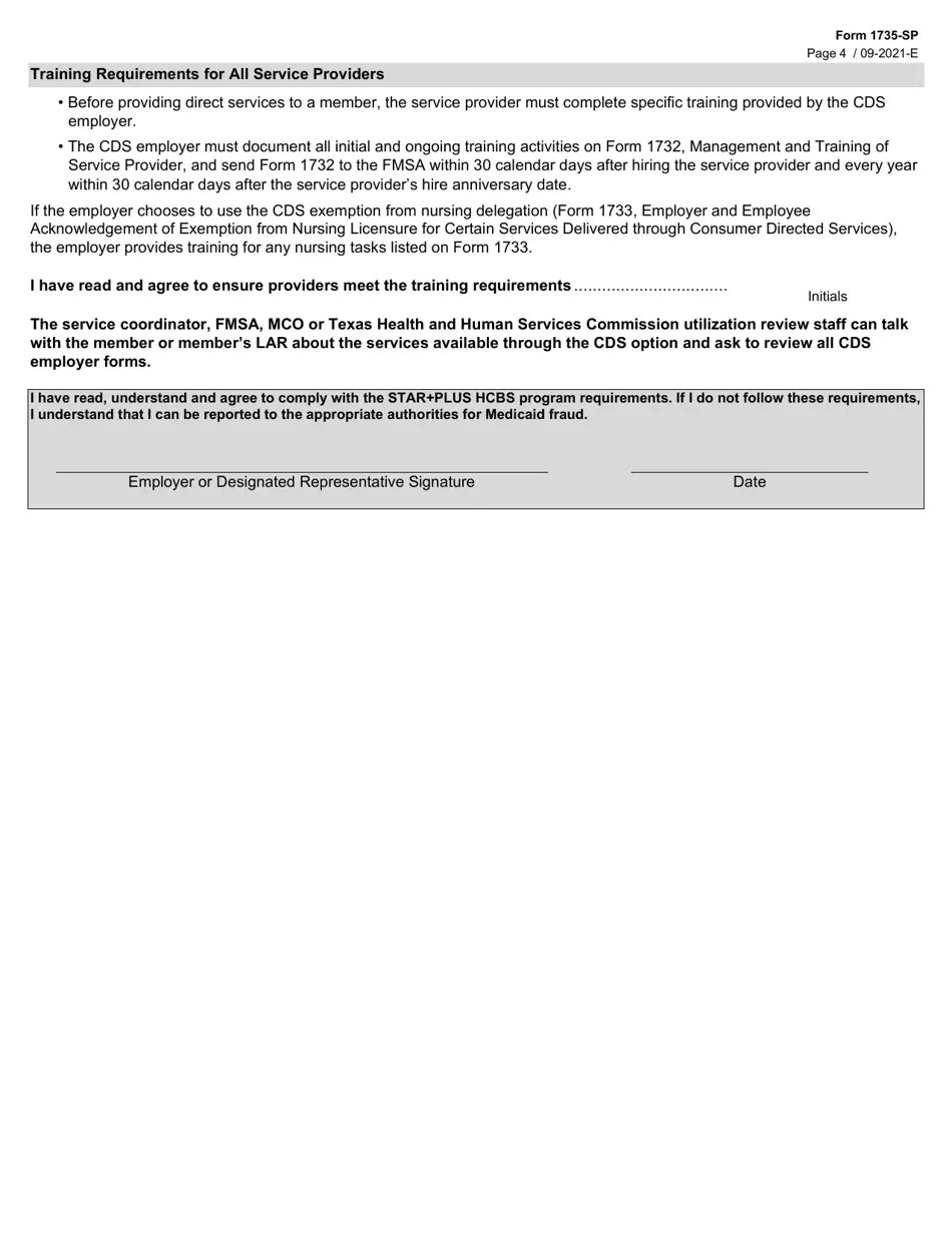 Form 1735SP Download Fillable PDF or Fill Online Service Provision Requirements Addendum Star