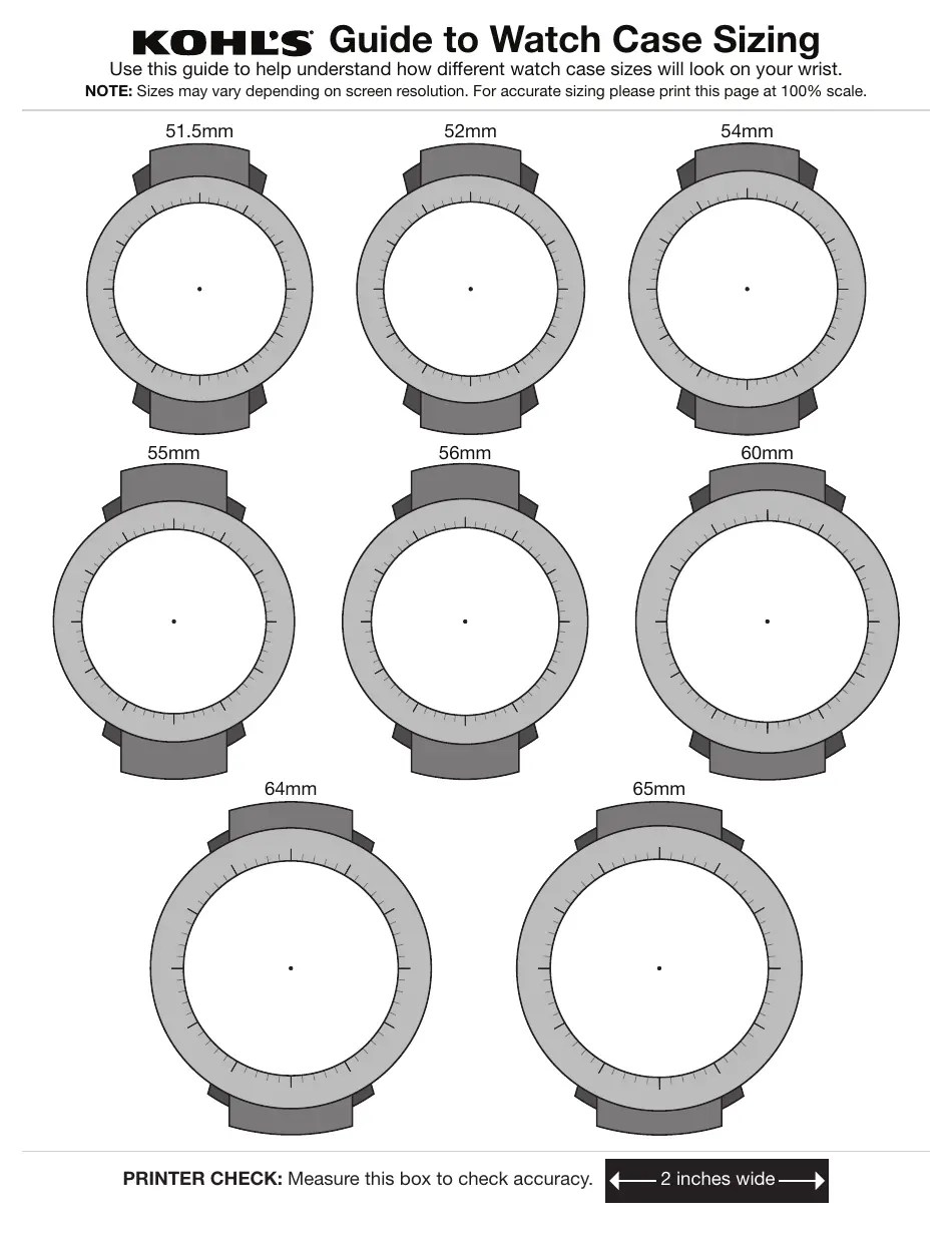 Kohl's Watch Sizing Guide Sheet Download Printable PDF Templateroller