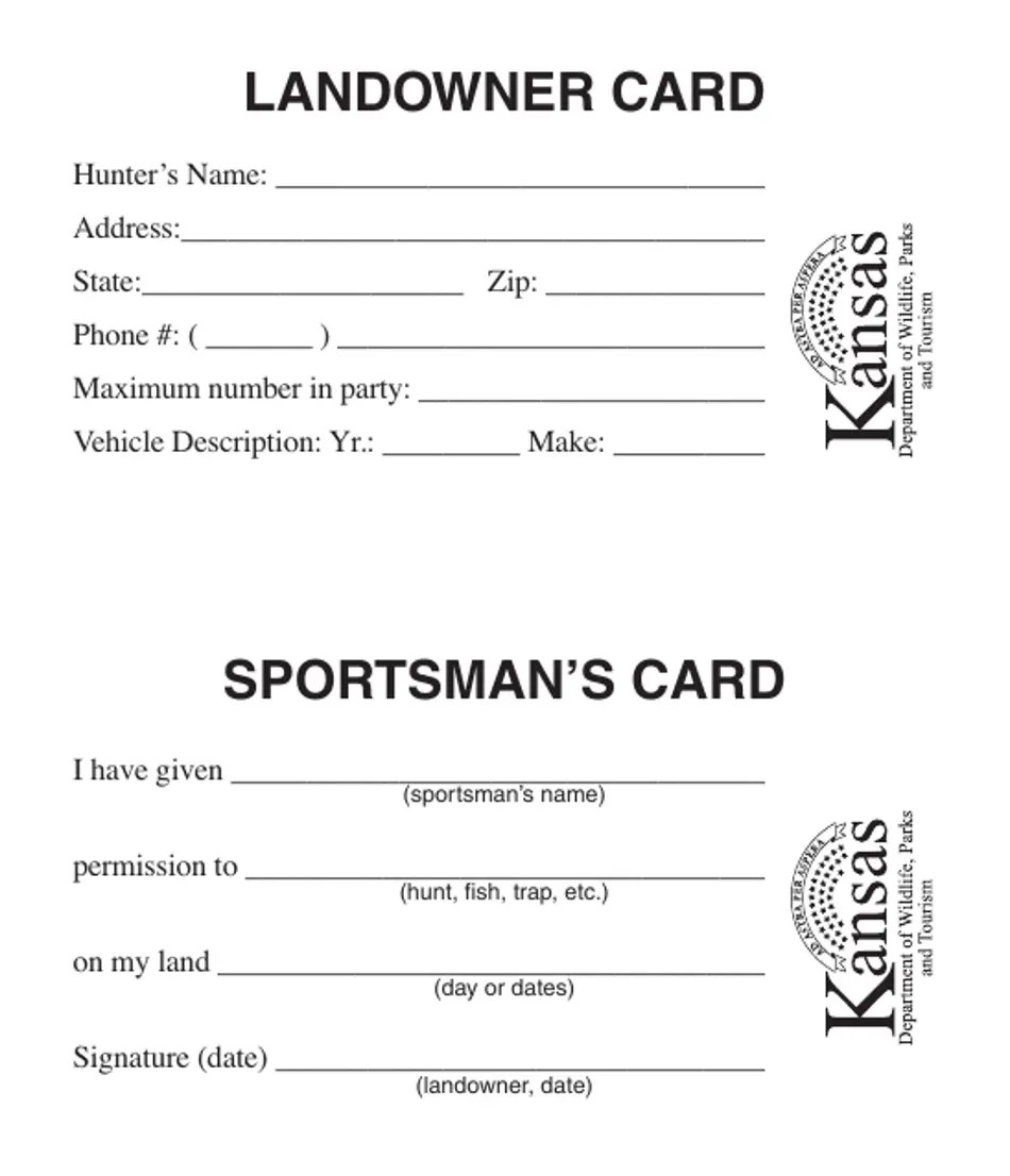 Kansas Landowner Permission Card Fill Out, Sign Online and Download