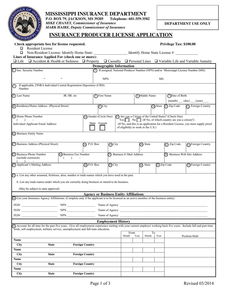 Mississippi Insurance Producer License Application Fill Out, Sign