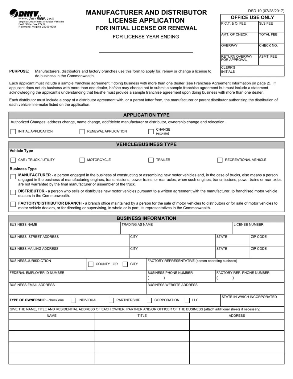 Form DSD10 Download Fillable PDF or Fill Online Manufacturer and