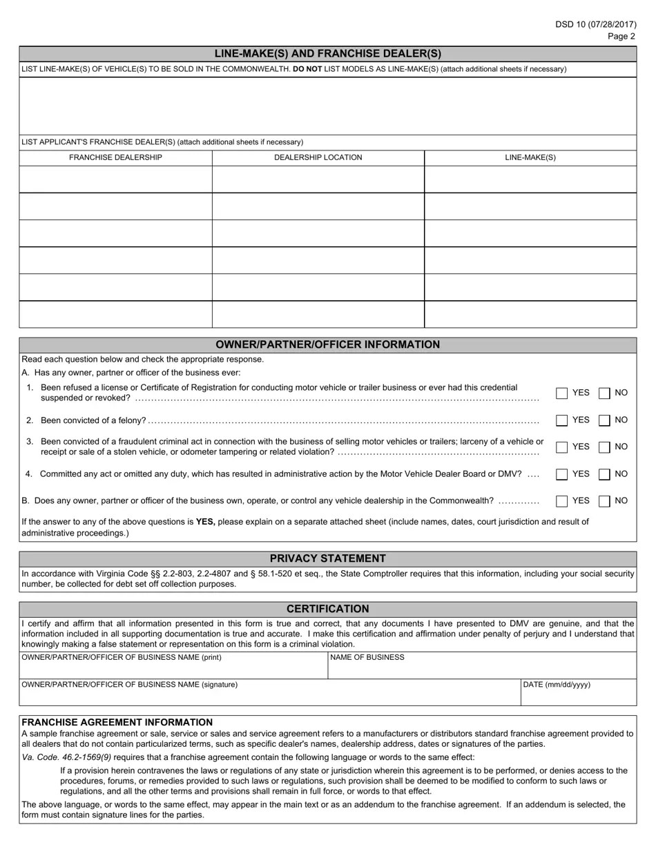 Form DSD10 Download Fillable PDF or Fill Online Manufacturer and
