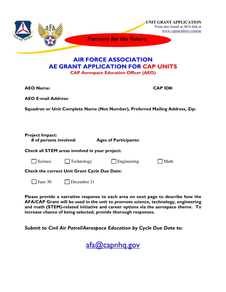 Air Force Association AE Grant Application for CAP Units CAP