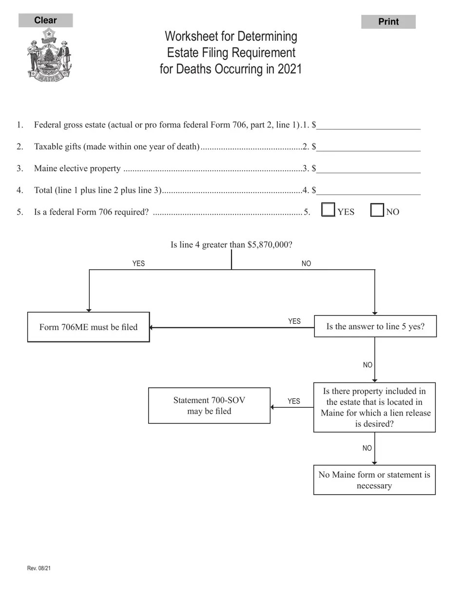 2021 Maine Worksheet for Determining Estate Tax Filing Requirement