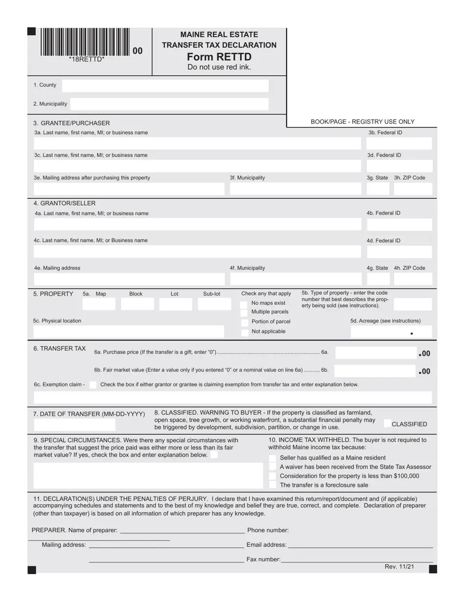 Form RETTD Download Fillable PDF or Fill Online Maine Real Estate