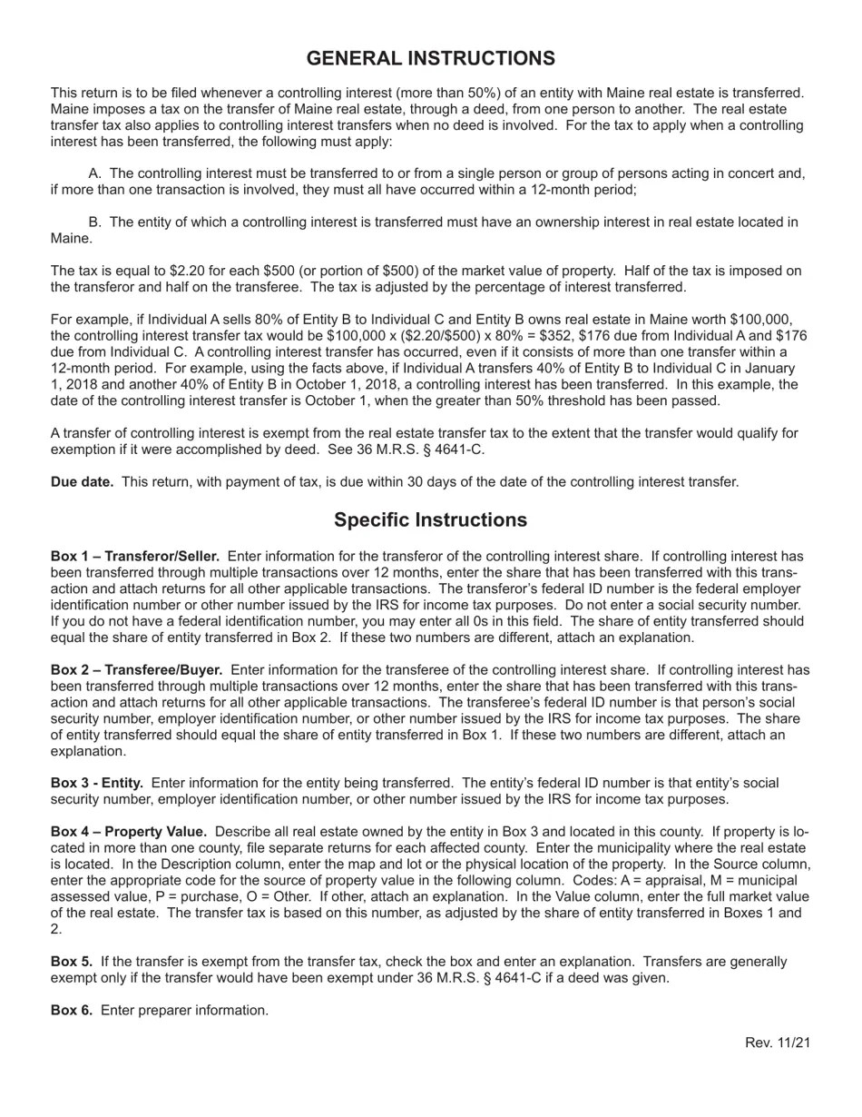 Maine Controlling Interest Transfer Tax Return/Declaration of Value