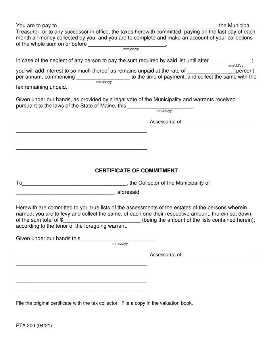 Form PTA200 Download Printable PDF or Fill Online Assessors' Certification of Assessment and
