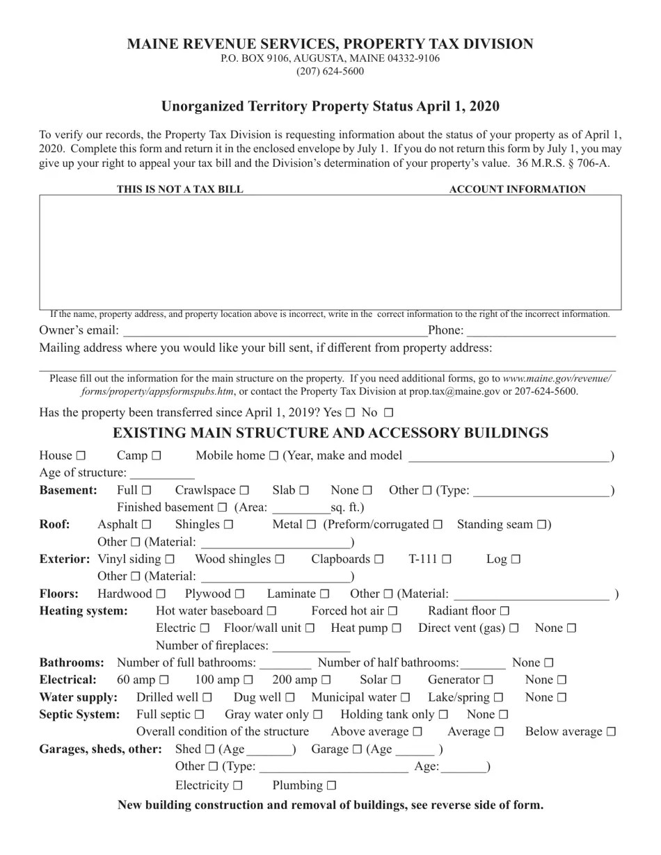 2020 Maine Territory Property Status Form Fill Out, Sign