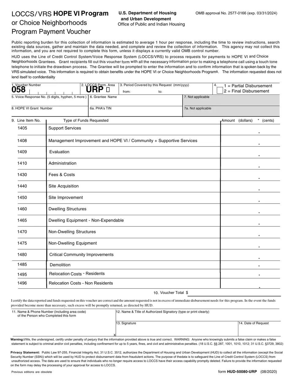 Form HUD50080URP Fill Out, Sign Online and Download Fillable PDF